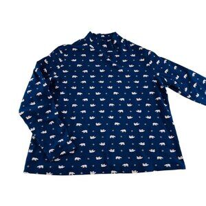 Croft &‎ Barrow XL Blue Polar Bear Print Cotton Long Sleeve Mock Neck Top